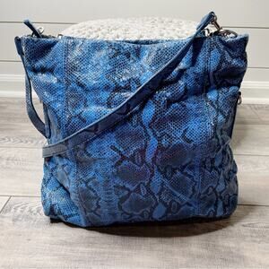 Pietro Alessandro Vintage Shiny Snake Print Leather Satchel Bag Blue Black